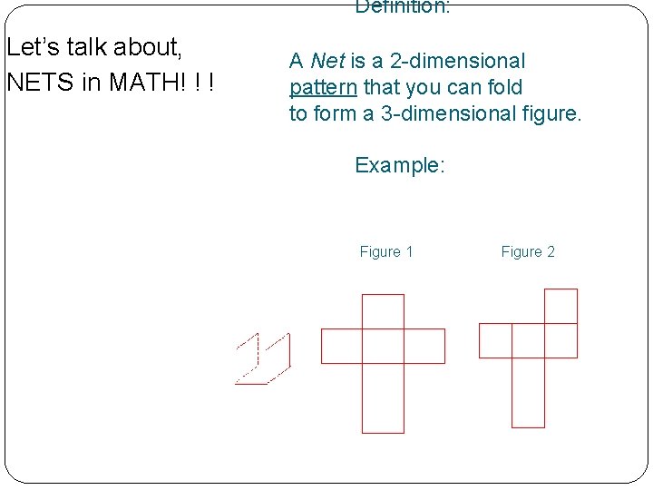  Let’s talk about, NETS in MATH! ! ! Definition: A Net is a