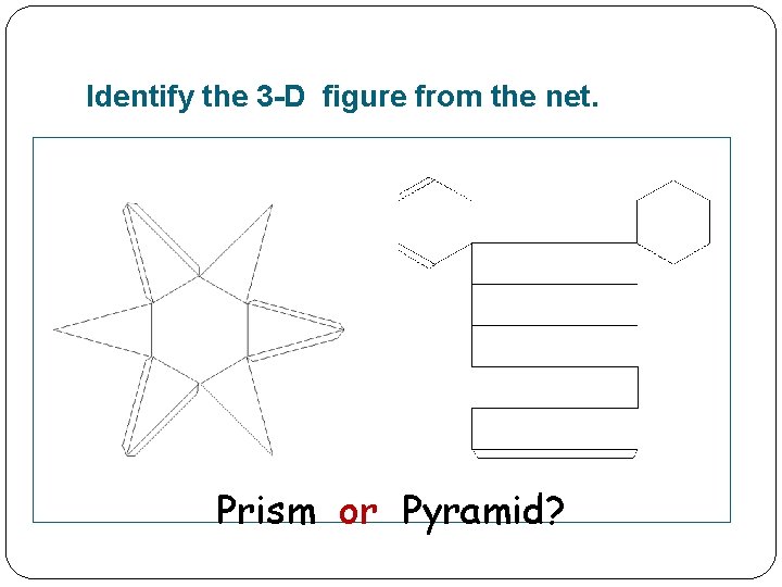 Identify the 3 -D figure from the net. Prism or Pyramid? 