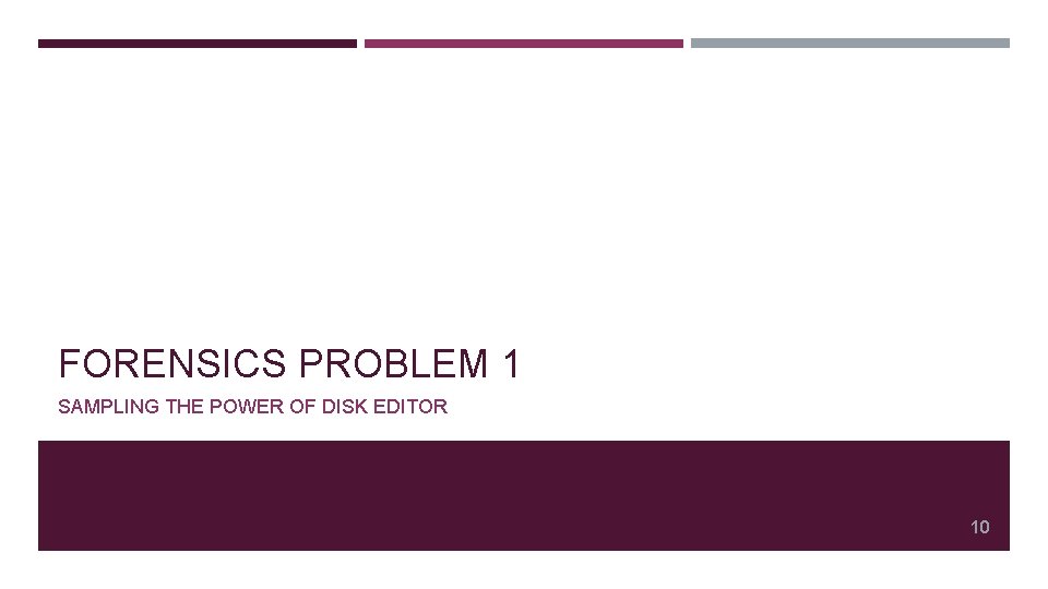 FORENSICS PROBLEM 1 SAMPLING THE POWER OF DISK EDITOR 10 