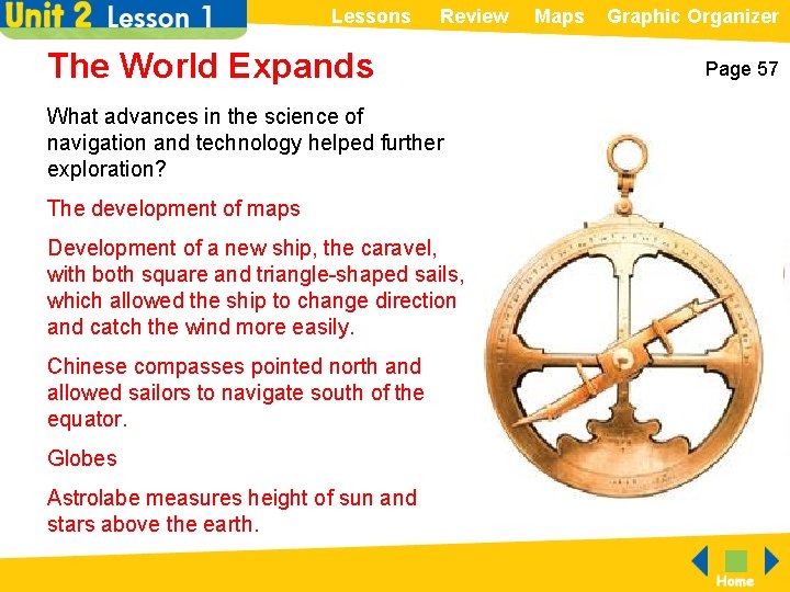 Lessons Review Maps Graphic Organizer The World Expands What advances in the science of