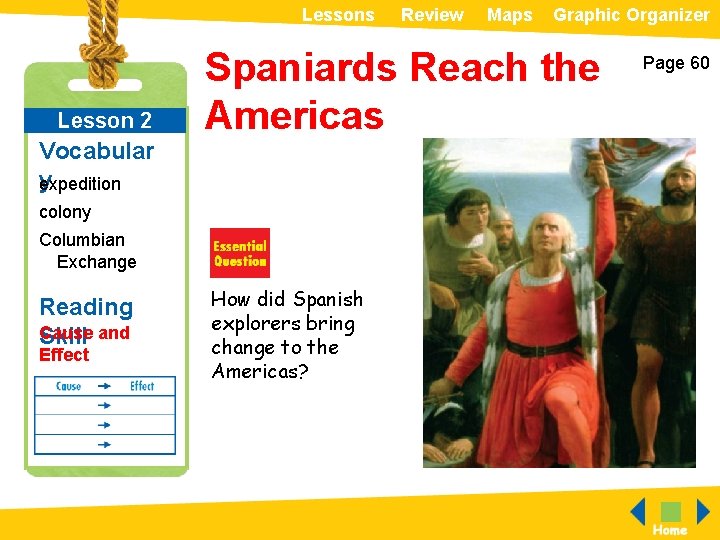Lessons Lesson 2 Vocabular y expedition Review Maps Graphic Organizer Spaniards Reach the Americas