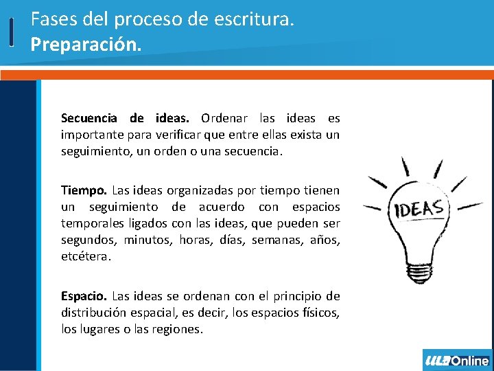 Fases del proceso de escritura. Preparación. Secuencia de ideas. Ordenar las ideas es importante