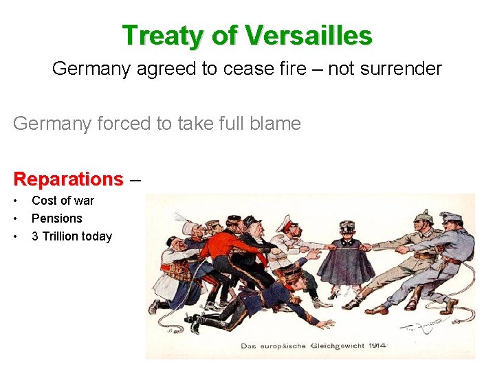 Treaty of Versailles Germany agreed to cease fire – not surrender Germany forced to