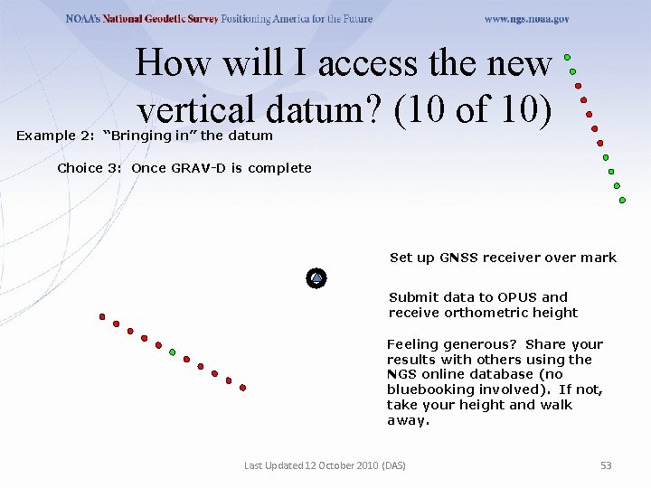 How will I access the new vertical datum? (10 of 10) Example 2: “Bringing