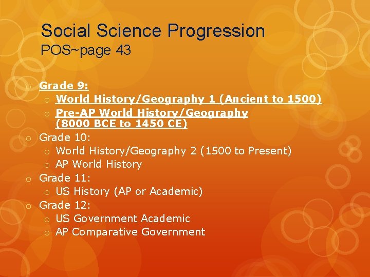 Social Science Progression POS~page 43 o Grade 9: o World History/Geography 1 (Ancient to