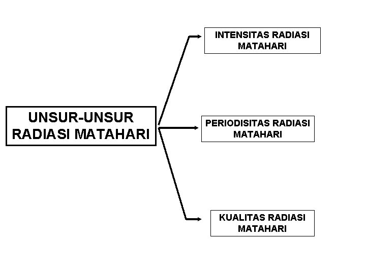 INTENSITAS RADIASI MATAHARI UNSUR-UNSUR RADIASI MATAHARI PERIODISITAS RADIASI MATAHARI KUALITAS RADIASI MATAHARI 