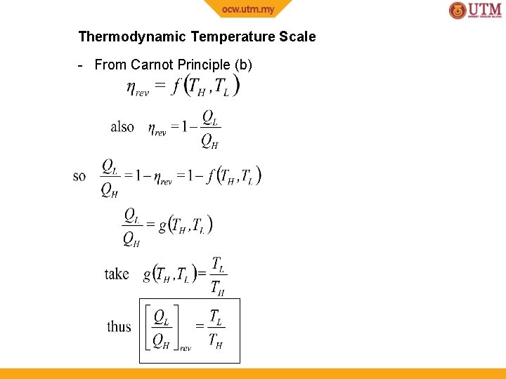 Thermodynamic Temperature Scale - From Carnot Principle (b) 