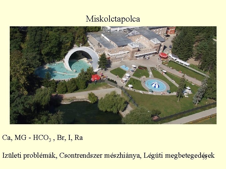 Miskolctapolca Ca, MG - HCO 3 , Br, I, Ra Izületi problémák, Csontrendszer mészhiánya,