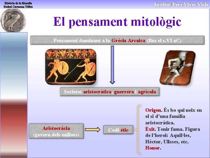 Institut Pere Vives Vich El pensament mitològic Pensament dominant a la Grècia Arcaica (fins