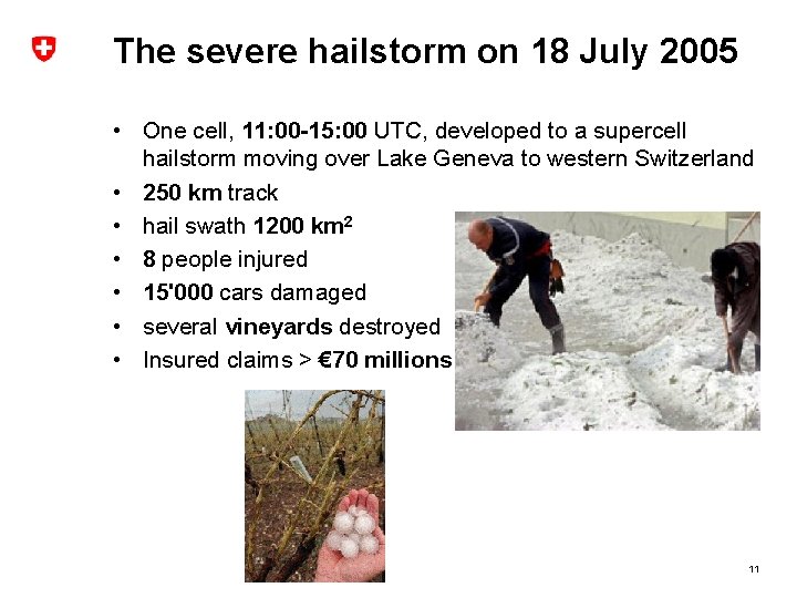 The severe hailstorm on 18 July 2005 • One cell, 11: 00 -15: 00