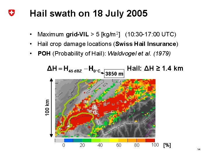 Hail swath on 18 July 2005 • Maximum grid-VIL > 5 [kg/m 2] (10: