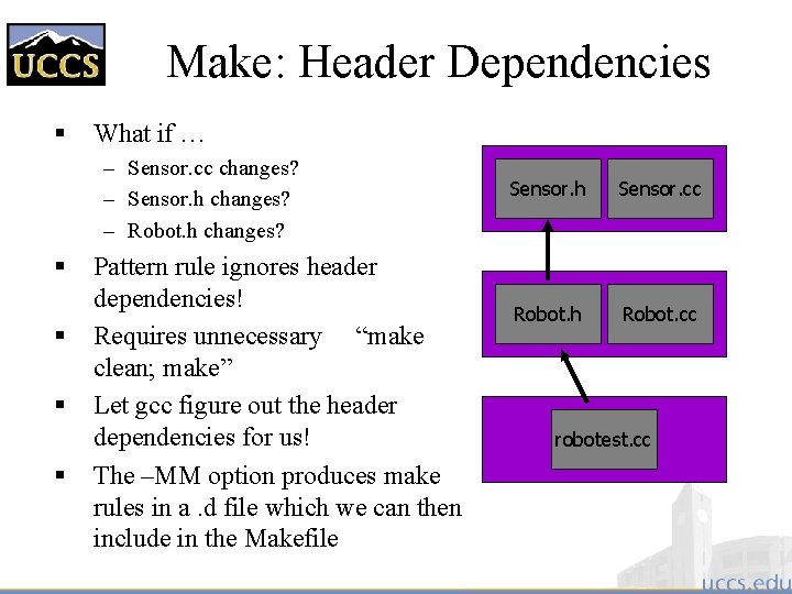 Make: Header Dependencies § What if … – Sensor. cc changes? – Sensor. h