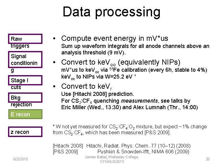 Data processing Raw triggers Signal conditionin g Stage I cuts Bkg rejection • Compute