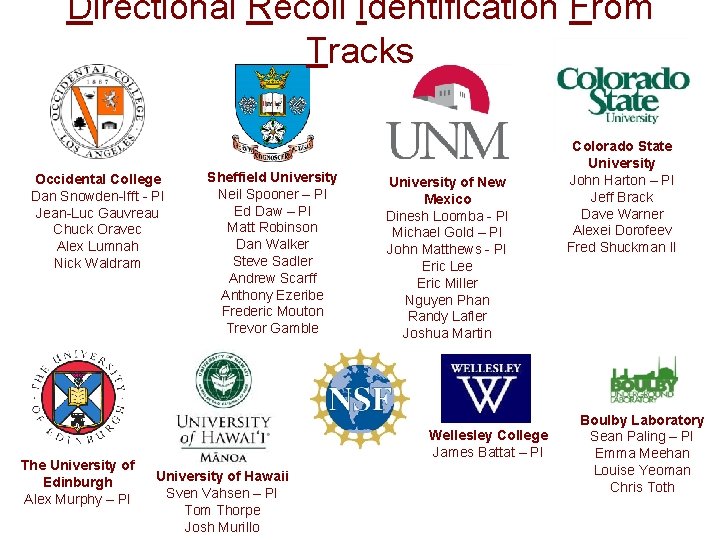 Directional Recoil Identification From Tracks Occidental College Dan Snowden-Ifft - PI Jean-Luc Gauvreau Chuck