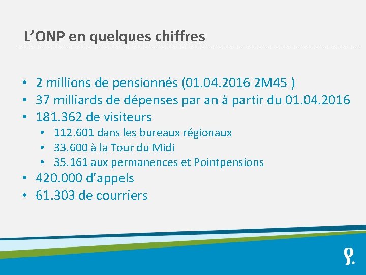 L’ONP en quelques chiffres • 2 millions de pensionnés (01. 04. 2016 2 M