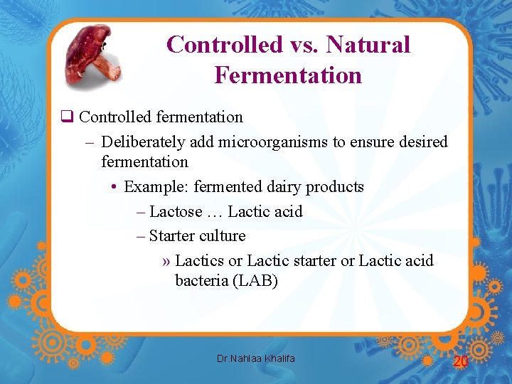 Controlled vs. Natural Fermentation q Controlled fermentation – Deliberately add microorganisms to ensure desired