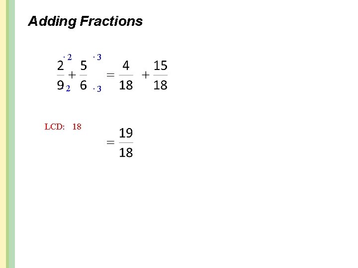 Adding Fractions ∙ 2 ∙ 3 LCD: 18 