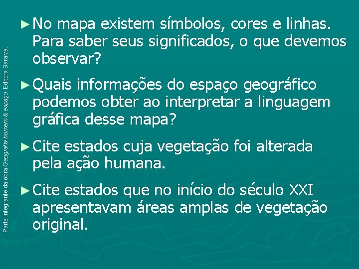 Parte integrante da obra Geografia homem & espaço, Editora Saraiva. ► No mapa existem