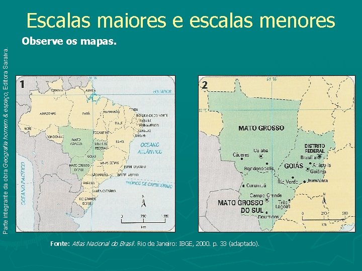 Escalas maiores e escalas menores Parte integrante da obra Geografia homem & espaço, Editora