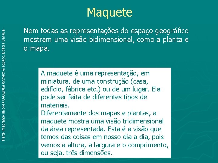 Parte integrante da obra Geografia homem & espaço, Editora Saraiva. Maquete Nem todas as