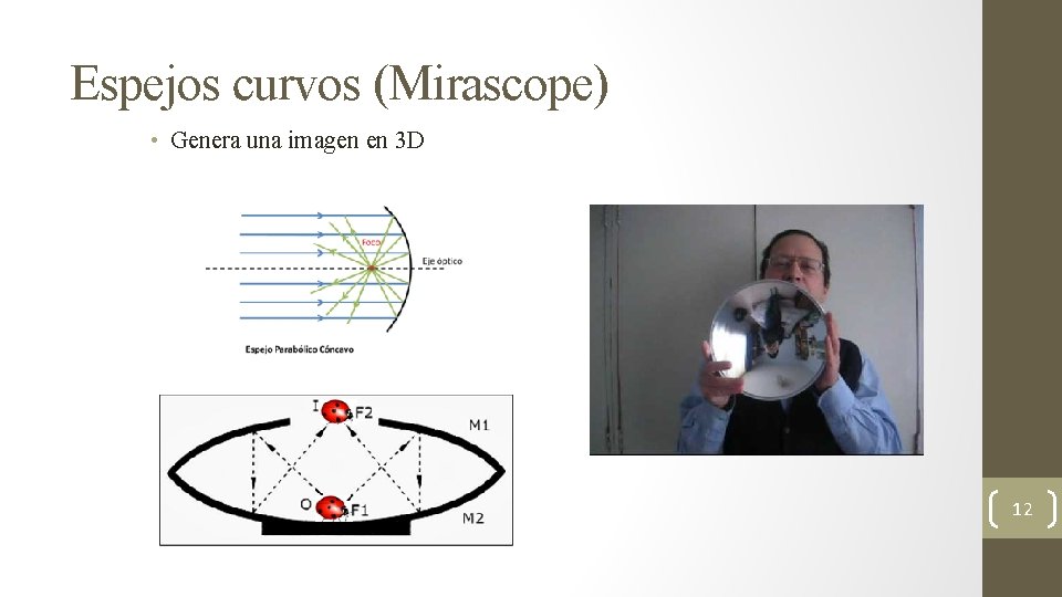 Espejos curvos (Mirascope) • Genera una imagen en 3 D 12 