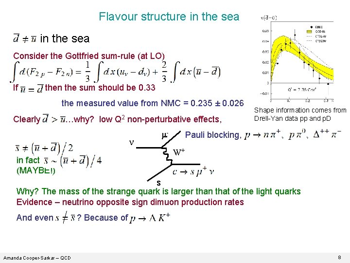 Flavour structure in the sea dbar in the sea Consider the Gottfried sum-rule (at