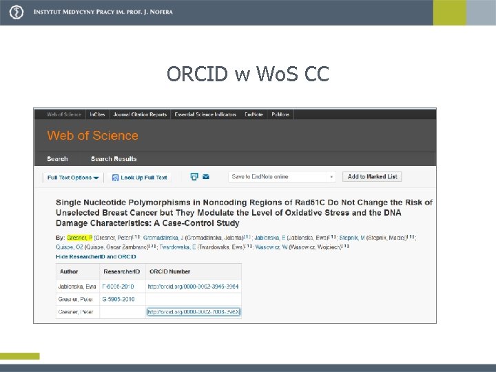 ORCID w Wo. S CC 
