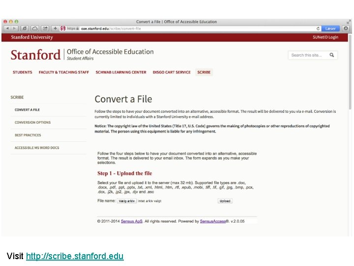 Sensus. Access Visit http: //scribe. stanford. edu Sensus. Access Visit http: //scribe. stanford. edu