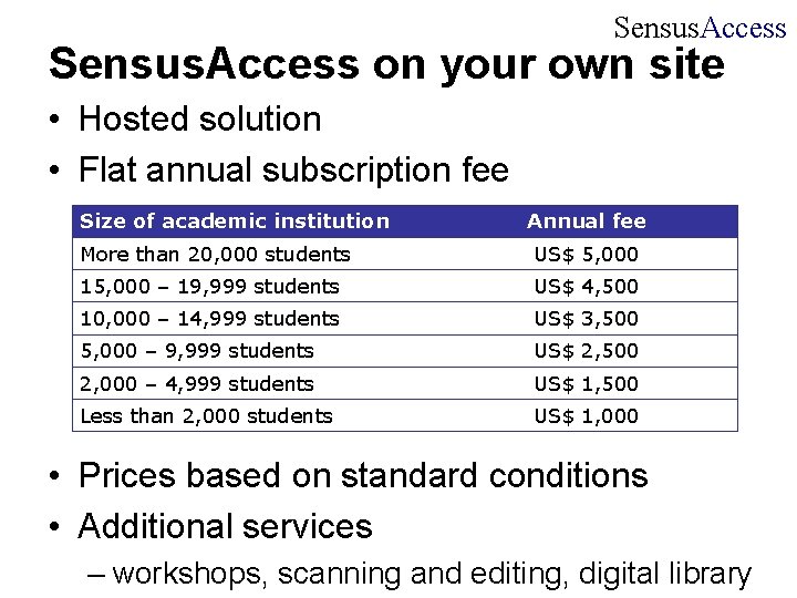 Sensus. Access on your own site • Hosted solution • Flat annual subscription fee Sensus. Access on your own site • Hosted solution • Flat annual subscription fee