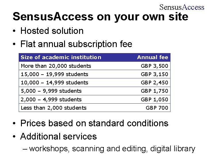 Sensus. Access on your own site • Hosted solution • Flat annual subscription fee Sensus. Access on your own site • Hosted solution • Flat annual subscription fee