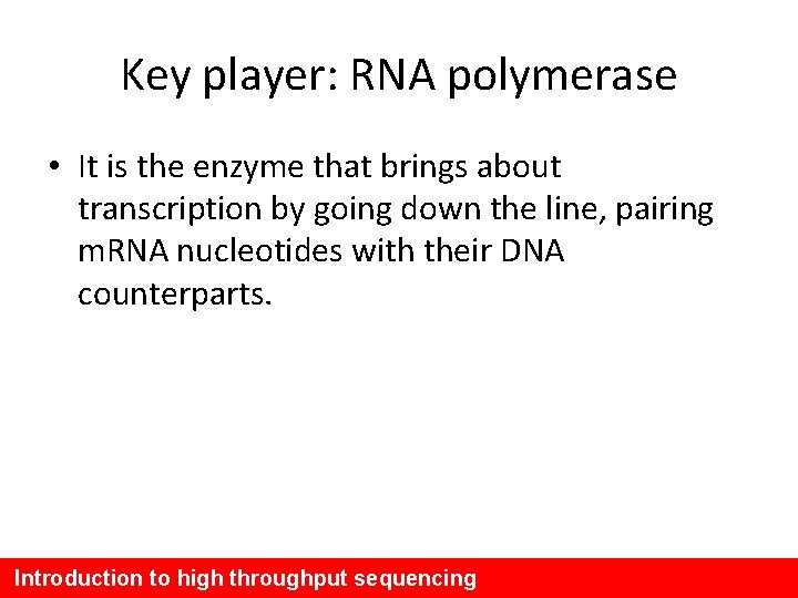 Key player: RNA polymerase • It is the enzyme that brings about transcription by
