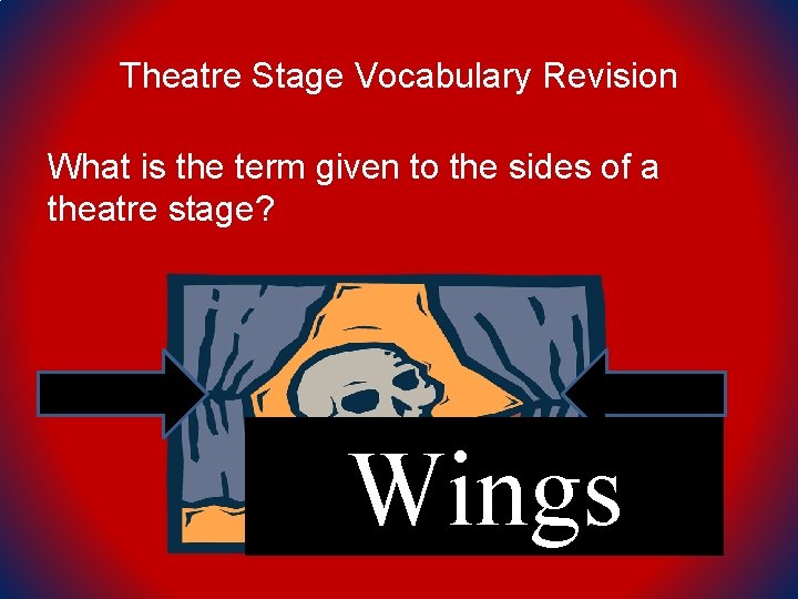 Theatre Stage Vocabulary Revision What is the term given to the sides of a