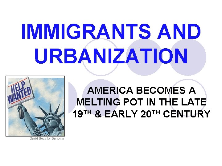 IMMIGRANTS AND URBANIZATION AMERICA BECOMES A MELTING POT IN THE LATE 19 TH &