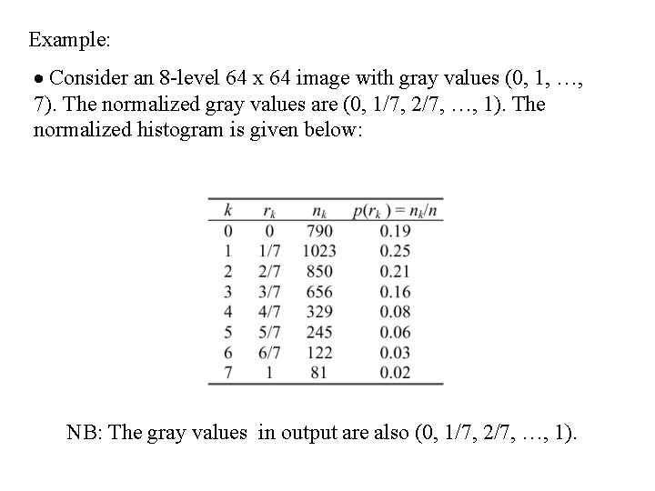 Example: · Consider an 8 -level 64 x 64 image with gray values (0,