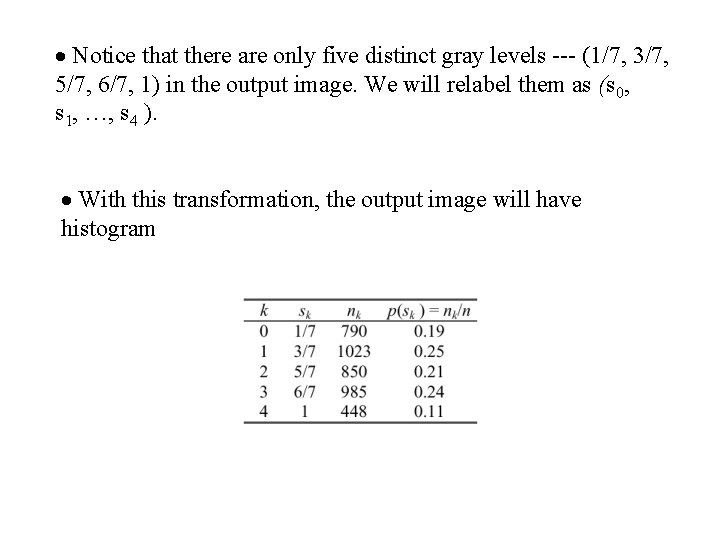 · Notice that there are only five distinct gray levels --- (1/7, 3/7, 5/7,