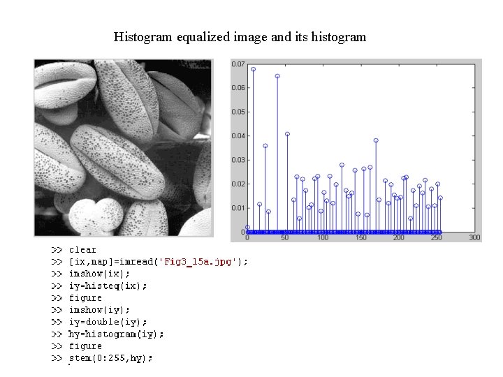 Histogram equalized image and its histogram 