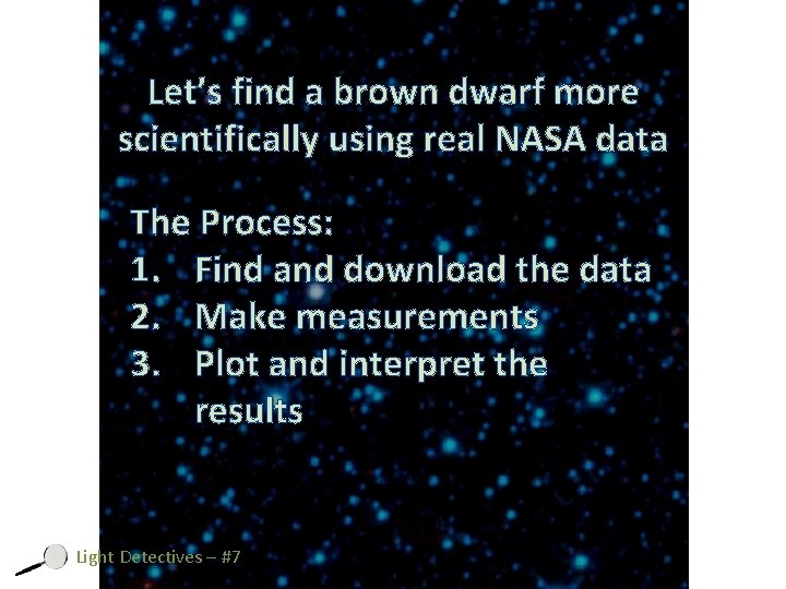 Let’s find a brown dwarf more scientifically using real NASA data The Process: 1.