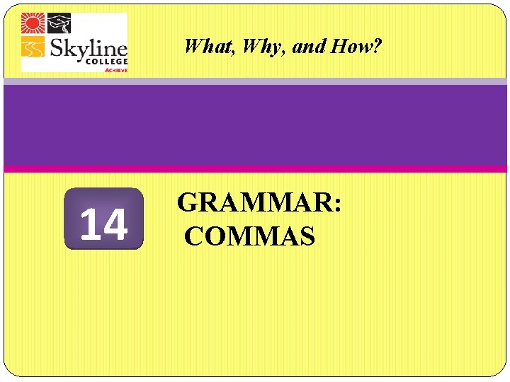 What, Why, and How? 14 GRAMMAR: COMMAS 