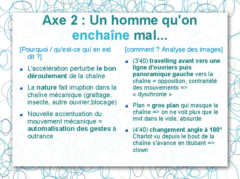 Axe 2 : Un homme qu'on enchaîne mal. . . [Pourquoi / qu'est-ce qui