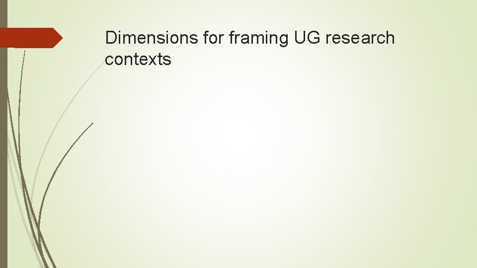 Dimensions for framing UG research contexts 