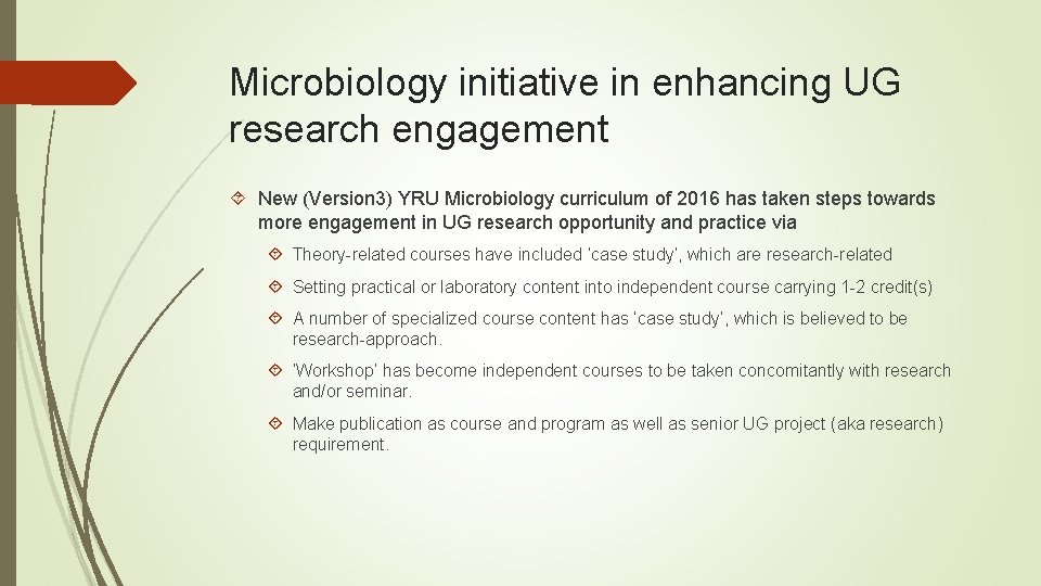 Microbiology initiative in enhancing UG research engagement New (Version 3) YRU Microbiology curriculum of