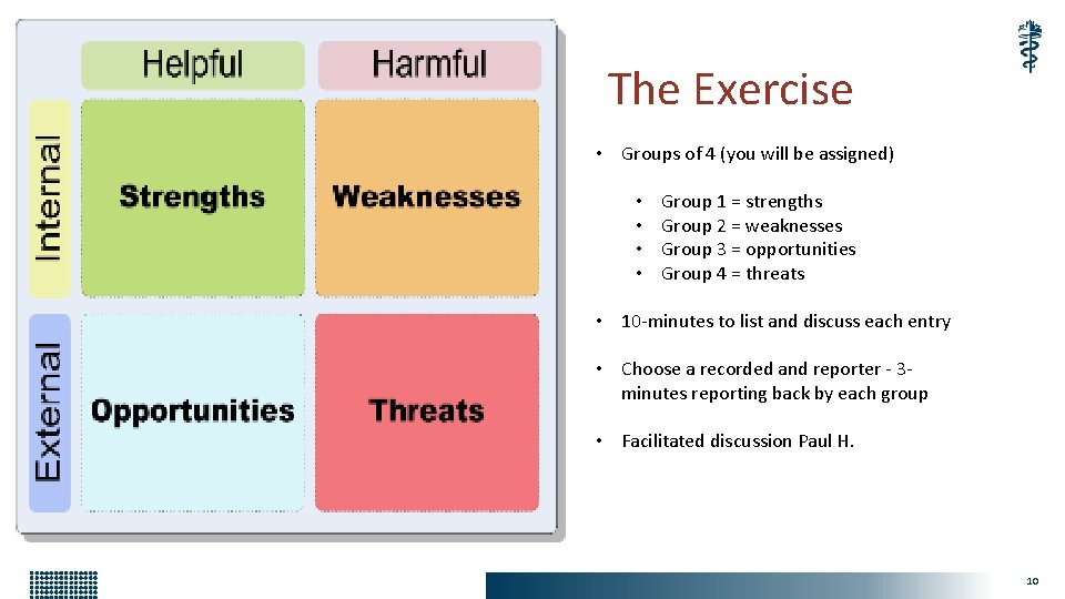 The Exercise • Groups of 4 (you will be assigned) • • Group 1 The Exercise • Groups of 4 (you will be assigned) • • Group 1