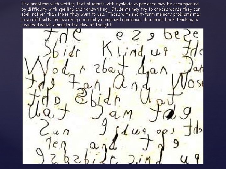 The problems with writing that students with dyslexia experience may be accompanied by difficulty