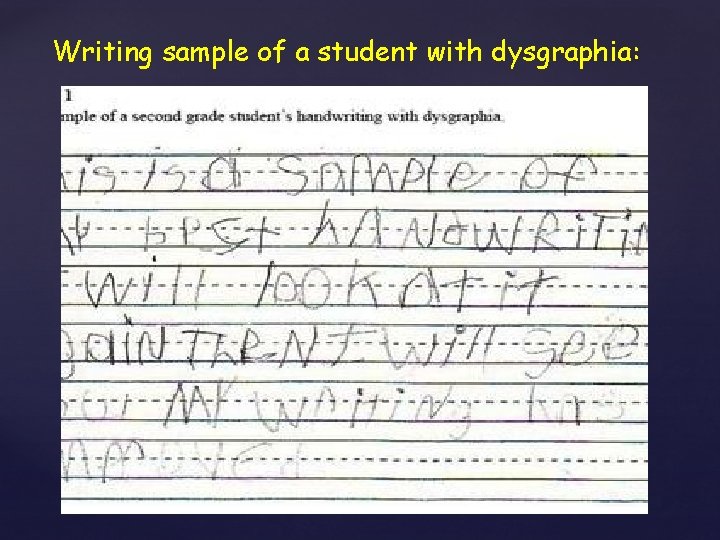 Writing sample of a student with dysgraphia: 