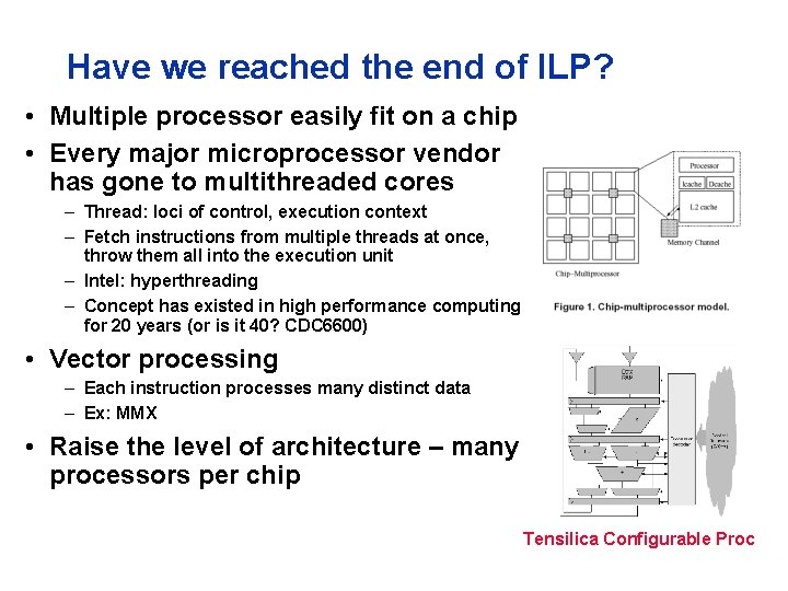 Have we reached the end of ILP? • Multiple processor easily fit on a