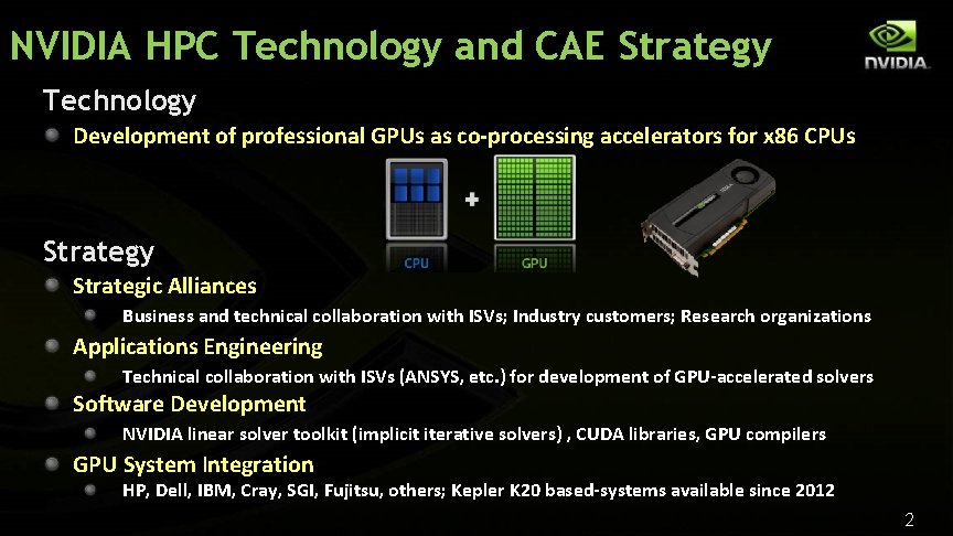 NVIDIA HPC Technology and CAE Strategy Technology Development of professional GPUs as co-processing accelerators