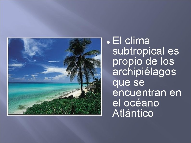  El clima subtropical es propio de los archipiélagos que se encuentran en el