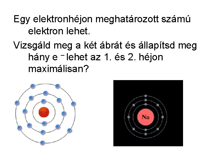 Egy elektronhéjon meghatározott számú elektron lehet. Vizsgáld meg a két ábrát és állapítsd meg