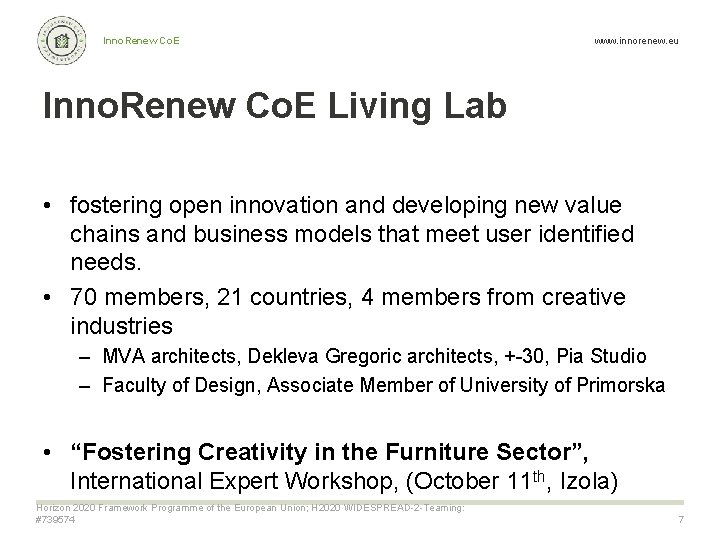 Inno. Renew Co. E www. innorenew. eu Inno. Renew Co. E Living Lab •