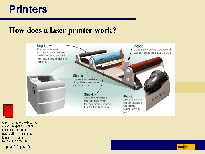 Printers How does a laser printer work? Click to view Web Link, click Chapter Printers How does a laser printer work? Click to view Web Link, click Chapter